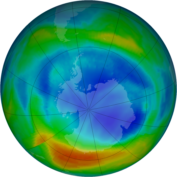 Antarctic ozone map for 13 August 1997